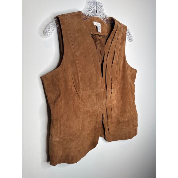 Chico’s Suede Leather Vest Brown Scalloped Hem western cowgirl Size 1 Medium - Picture 5 of 12